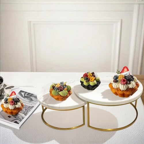 2-Piece Round Marble Cake Stand Set - 9.5 and 7.9 Inch Marble & Gold Dessert Display for Wedding, Party Decor in, alternate