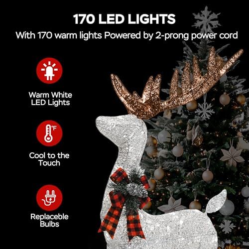 2-Piece Set Outdoor Lighted Reindeer with Sleigh Christmas Decors, alternate view 3