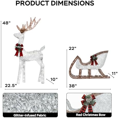 2-Piece Set Outdoor Lighted Reindeer with Sleigh Christmas Decors, alternate view 5