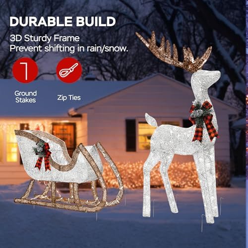 2-Piece Set Outdoor Lighted Reindeer with Sleigh Christmas Decors, alternate view 6
