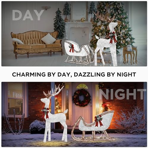 2-Piece Set Outdoor Lighted Reindeer with Sleigh Christmas Decors, alternate view 7