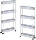 2-piece Set Slim Storage Cart 3 Tier, Bathroom Organizer Rolling Utility, Mobile Shelving Unit Slide Out for