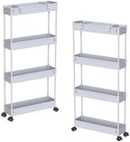 2-piece Set Slim Storage Cart 3 Tier, Bathroom Organizer Rolling Utility, Mobile Shelving Unit Slide Out for