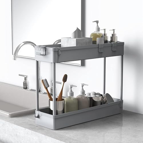 2-piece Set Slim Storage Cart 3 Tier, Bathroom Organizer Rolling Utility, Mobile Shelving Unit Slide Out for, alternate view