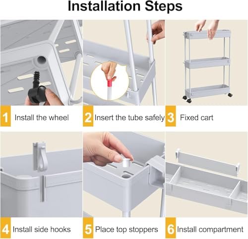 2-piece Set Slim Storage Cart 3 Tier, Bathroom Organizer Rolling Utility, Mobile Shelving Unit Slide Out for, alternate view