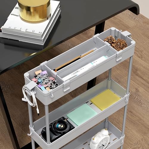 2-piece Set Slim Storage Cart 3 Tier, Bathroom Organizer Rolling Utility, Mobile Shelving Unit Slide Out for, alternate view