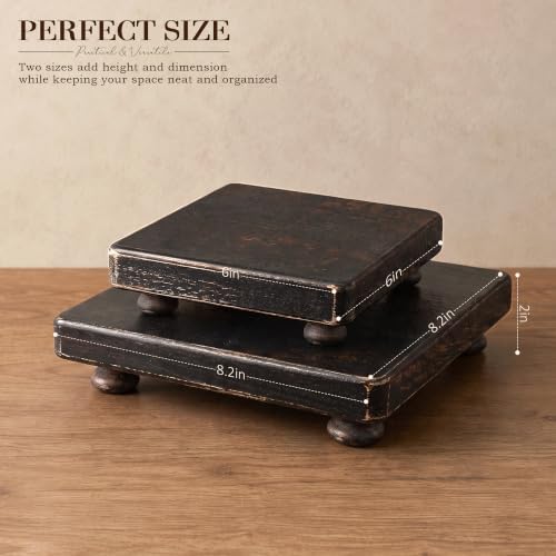 2-Piece Set Wood Display Risers for Coffee Table, Distressed Black in Distressed Black, alternate view 2