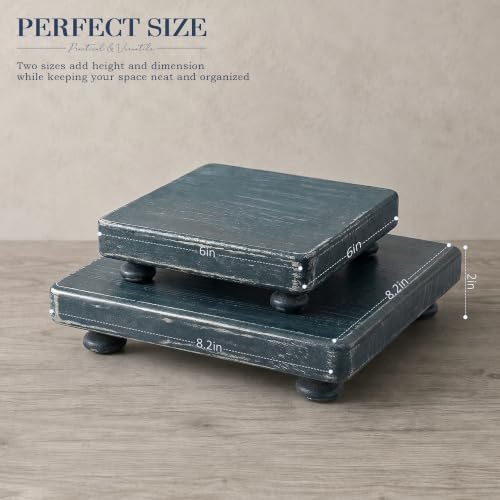 2-Piece Set Wood Display Risers with 4 legs for Coffee Table, Blue in Blue, alternate view 2