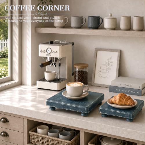 2-Piece Set Wood Display Risers with 4 legs for Coffee Table, Blue in Blue, alternate view 3