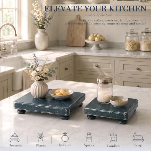 2-Piece Set Wood Display Risers with 4 legs for Coffee Table, Blue in Blue, alternate view 5