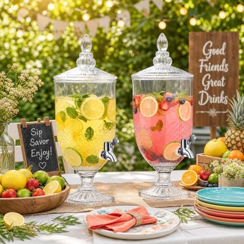 2 Pieces 1.3 Gallon Drink Dispensers for Parties Crystal Iced Beverage Dispenser with Stand and Spigot, Glass, alternate view