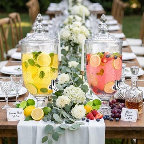 2 Pieces 1.3 Gallon Drink Dispensers for Parties Crystal Iced Beverage Dispenser with Stand and Spigot, Glass, alternate view