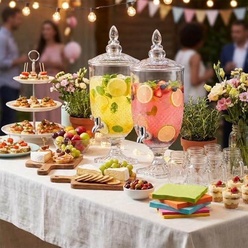 2 Pieces 1.3 Gallon Drink Dispensers for Parties Crystal Iced Beverage Dispenser with Stand and Spigot, Glass, alternate view