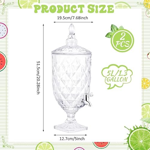 2 Pieces 1.3 Gallon Drink Dispensers for Parties Crystal Iced Beverage Dispenser with Stand and Spigot, Glass, alternate view