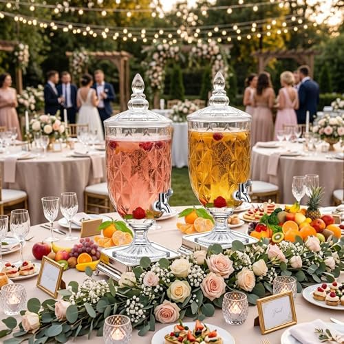 2 Pieces 1.3 Gallon Drink Dispensers for Parties Crystal Iced Beverage Dispenser with Stand and Spigot, Glass, alternate view