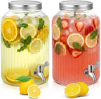 2 Pieces 1 Gallon Plastic Beverage Dispenser with Spigot Striped Clear Large Drink Beverage Dispenser Summer