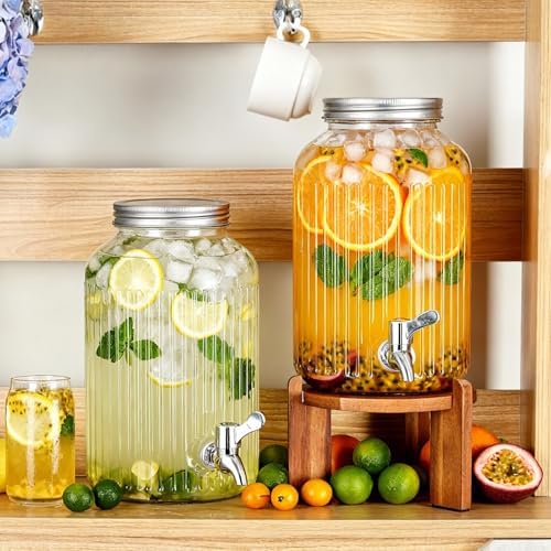 2 Pieces 1 Gallon Plastic Beverage Dispenser with Spigot Striped Clear Large Drink Beverage Dispenser Summer, alternate view