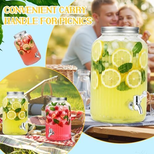2 Pieces 1 Gallon Plastic Beverage Dispenser with Spigot Striped Clear Large Drink Beverage Dispenser Summer, alternate view