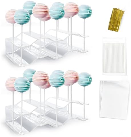 2 Pieces Cake Pop Stands Set with Sticks Kit (Clear) in Clear (with 50pcs sticks)