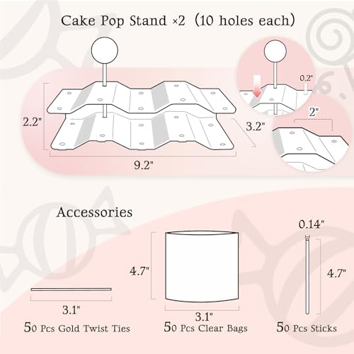 2 Pieces Cake Pop Stands Set with Sticks Kit (Clear) in Clear (with 50pcs sticks), alternate view 3