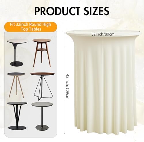 2 pk Ivory Cocktail Table Cloth Round 32×43in-High Top Highboy Bar Cocktail Tablecloths-Wrinkle Free Stretchy, alternate view