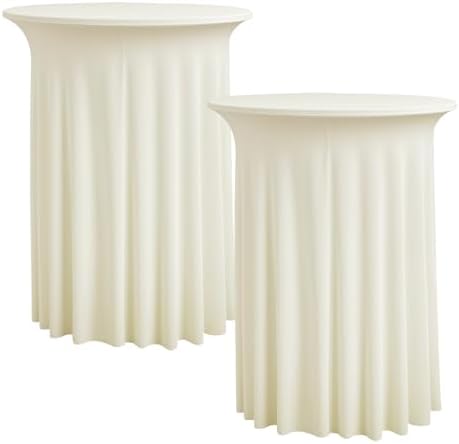 2 pk Ivory Cocktail Table Cloth Round 36×43in-High Top Highboy Bar Cocktail Tablecloths-Wrinkle Free Stretchy