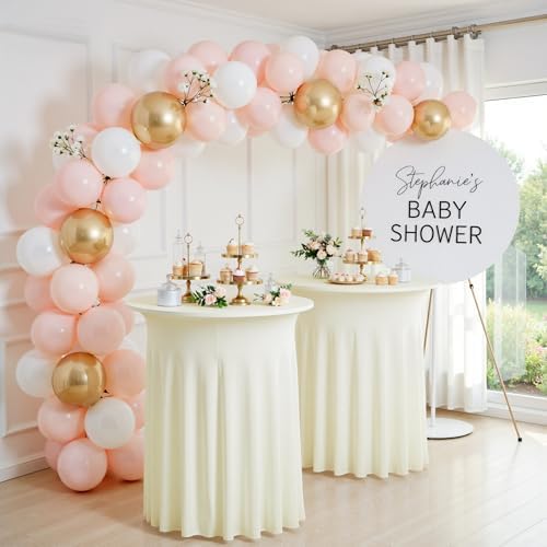 2 pk Ivory Cocktail Table Cloth Round 36×43in-High Top Highboy Bar Cocktail Tablecloths-Wrinkle Free Stretchy, alternate view
