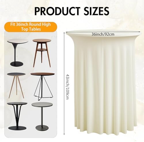 2 pk Ivory Cocktail Table Cloth Round 36×43in-High Top Highboy Bar Cocktail Tablecloths-Wrinkle Free Stretchy, alternate view