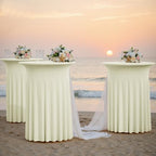 2 pk Ivory Cocktail Table Cloth Round 36×43in-High Top Highboy Bar Cocktail Tablecloths-Wrinkle Free Stretchy, alternate view