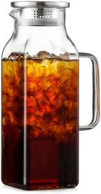 2 Quart (2 Liter 68 oz) Square Glass Pitcher with Lid and Spout, Water Pitchers with Handle for Fridge