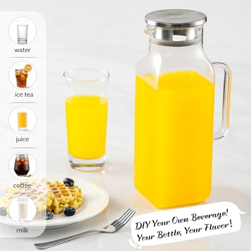 2 Quart (2 Liter 68 oz) Square Glass Pitcher with Lid and Spout, Water Pitchers with Handle for Fridge, alternate view 2