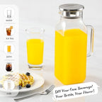 2 Quart (2 Liter 68 oz) Square Glass Pitcher with Lid and Spout, Water Pitchers with Handle for Fridge, alternate view 2