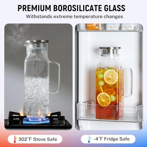 2 Quart (2 Liter 68 oz) Square Glass Pitcher with Lid and Spout, Water Pitchers with Handle for Fridge, alternate view 4