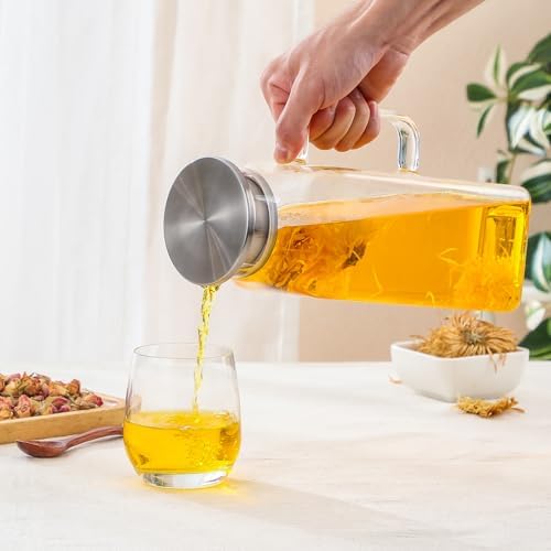 2 Quart (2 Liter 68 oz) Square Glass Pitcher with Lid and Spout, Water Pitchers with Handle for Fridge, alternate view 6