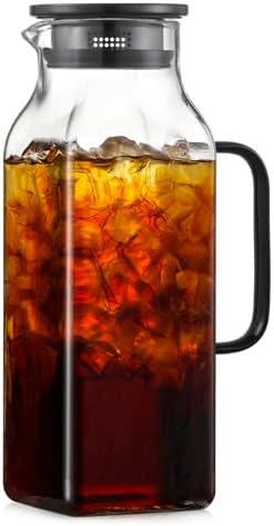 2 Quart (2 Liter 68 oz) Square Glass Pitcher with Lid and Spout, Water Pitchers with Handle for Fridge