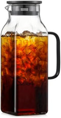 2 Quart (2 Liter 68 oz) Square Glass Pitcher with Lid and Spout, Water Pitchers with Handle for Fridge