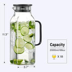 2 Quart (2 Liter 68 oz) Square Glass Pitcher with Lid and Spout, Water Pitchers with Handle for Fridge, alternate view 2