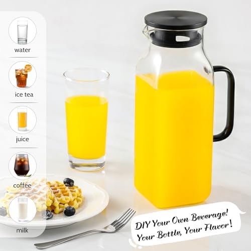 2 Quart (2 Liter 68 oz) Square Glass Pitcher with Lid and Spout, Water Pitchers with Handle for Fridge, alternate view 3
