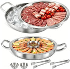 2 Set 12 Inch Chilled Serving Trays for Parties, Shrimp Cocktail Serving Dish with Ice Tray, Stainless Steel