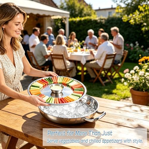 2 Set 12 Inch Chilled Serving Trays for Parties, Shrimp Cocktail Serving Dish with Ice Tray, Stainless Steel, alternate view