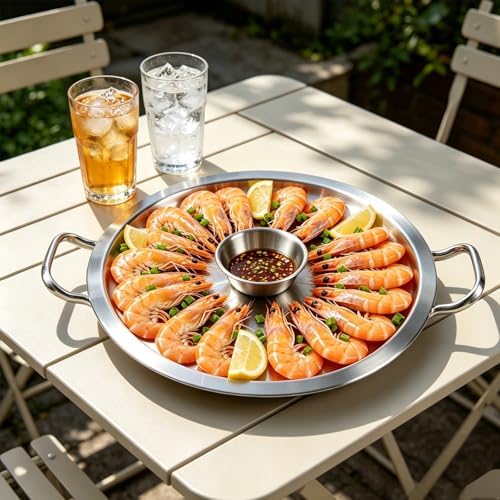 2 Set 12 Inch Chilled Serving Trays for Parties, Shrimp Cocktail Serving Dish with Ice Tray, Stainless Steel, alternate view