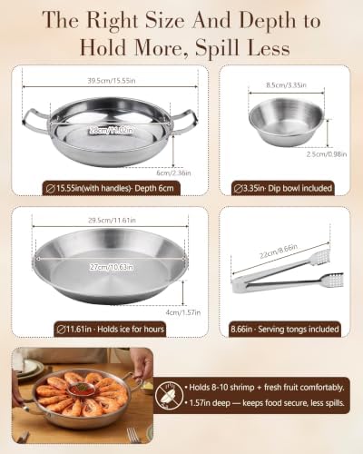 2-Set 12 Inch Shrimp Cocktail Serving Dish with Ice Tray, Stainless Steel Cold Chilled Serving Trays, Cooling, alternate view