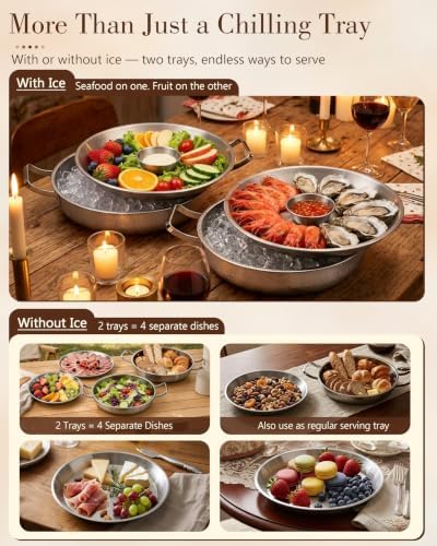 2-Set 12 Inch Shrimp Cocktail Serving Dish with Ice Tray, Stainless Steel Cold Chilled Serving Trays, Cooling, alternate view