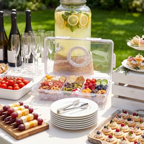 2 Set 16 x 11'' Chilled Serving Tray for Parties with Lids Compartments Flip top Removable Chilled Party Platter, alternate