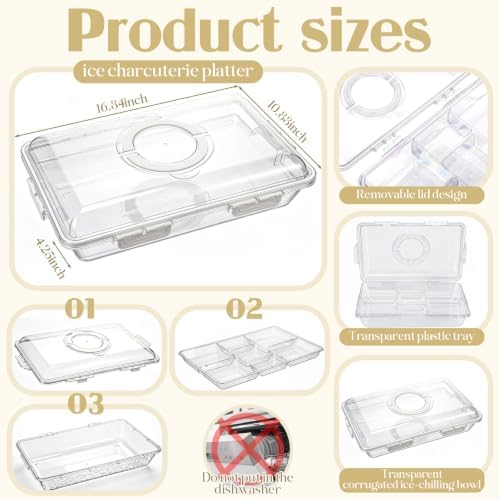 2 Set 16 x 11'' Chilled Serving Tray for Parties with Lids Compartments Flip top Removable Chilled Party Platter, alternate