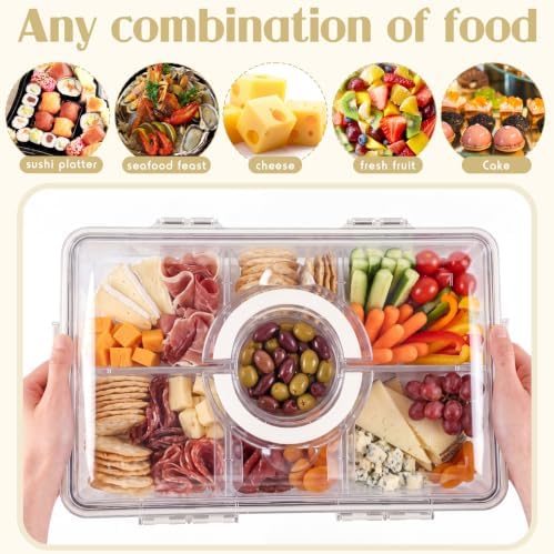 2 Set 16 x 11'' Chilled Serving Tray for Parties with Lids Compartments Flip top Removable Chilled Party Platter, alternate