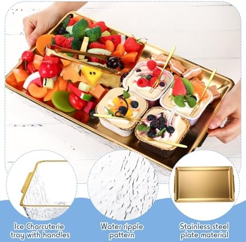 2 Set 16" x 9.45" Chilled Serving Tray for Parties, Gold in Gold, alternate view 5