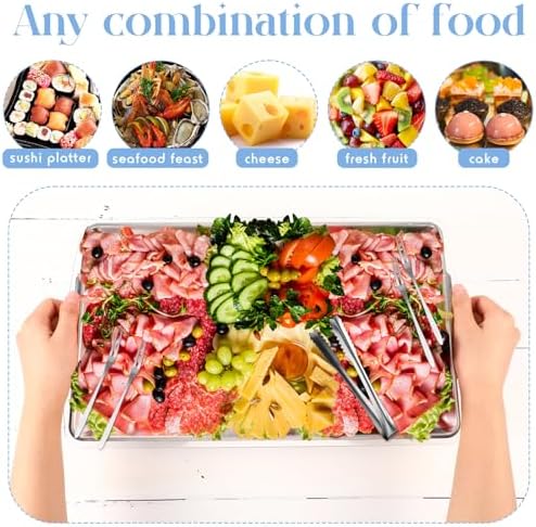 2 Set 16" x 9.45" Chilled Serving Tray for Parties, Silver in Silver, alternate view 4