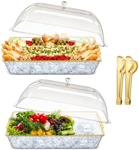 2 Set 16" x 9" Chilled Serving Tray for Parties with lids Compartments Ice Chilled Party Platter Charcuterie