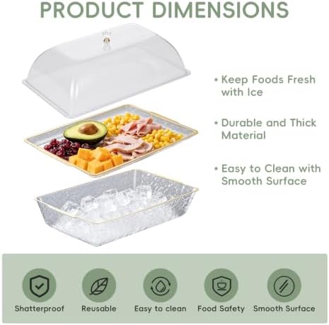 2 Set 16" x 9" Chilled Serving Tray for Parties with lids Compartments Ice Chilled Party Platter Charcuterie, alternate view
